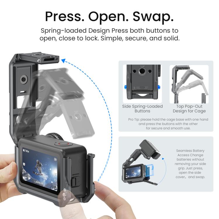 For DJI OSMO Action 6 aMagisn Metal Cage Quick Release Protective Frame with Silicone Lens Cap, Action 6 Metal Cage