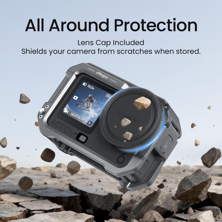 For DJI OSMO Action 6 aMagisn Metal Cage Quick Release Protective Frame with Silicone Lens Cap, Action 6 Metal Cage
