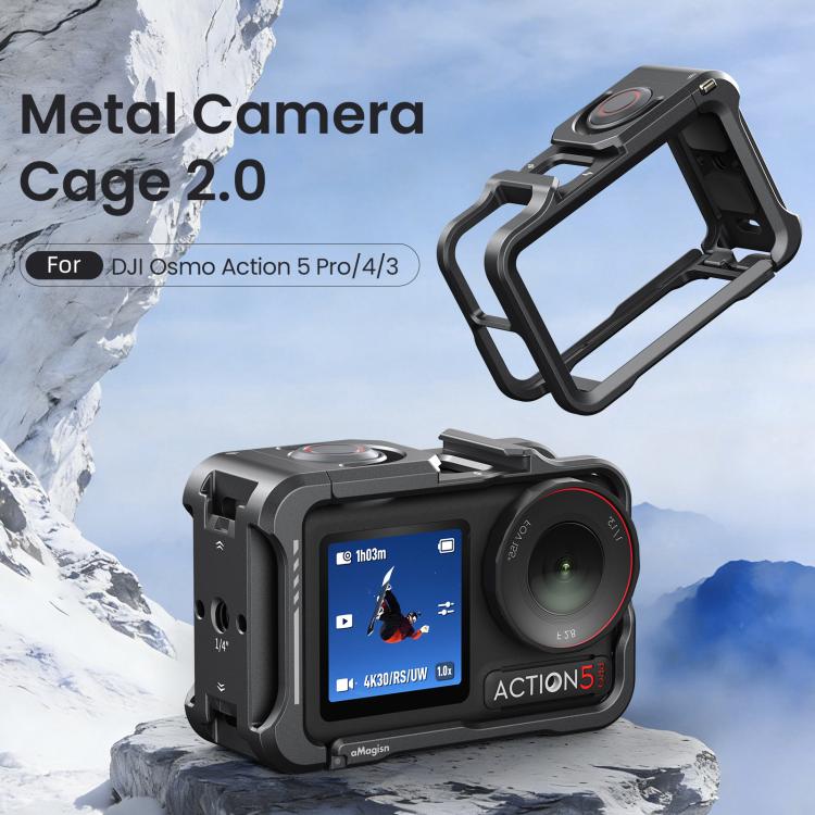 For DJI OSMO Action 5 Pro /4/3 aMagisn Metal Camera Cage2.0 Quick Release Protective Frame with Silicone Lens Cap, Action 5 Pro /4/3 Metal Cage