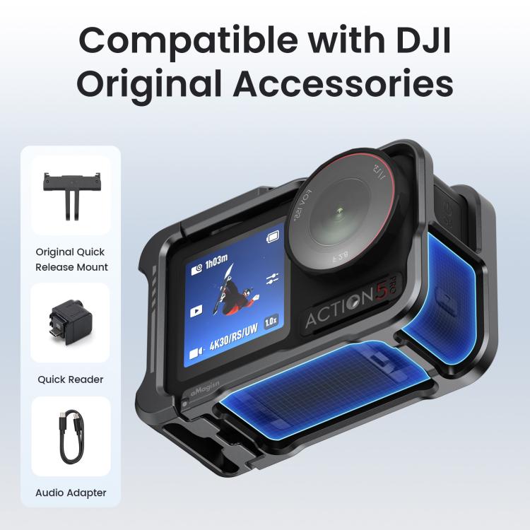 For DJI OSMO Action 5 Pro /4/3 aMagisn Metal Camera Cage2.0 Quick Release Protective Frame with Silicone Lens Cap, Action 5 Pro /4/3 Metal Cage