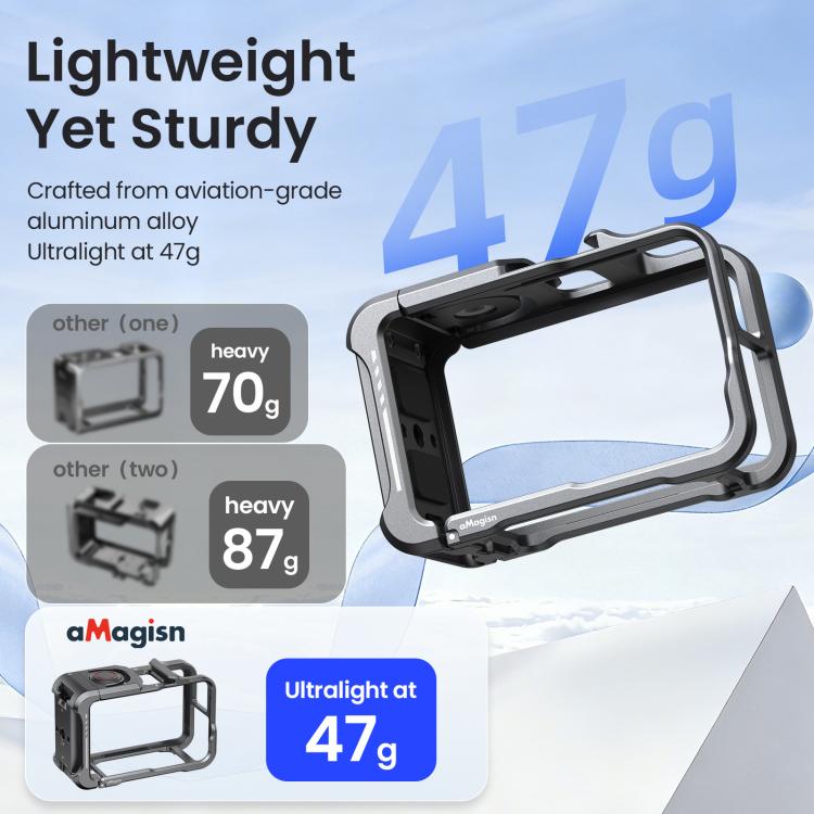 For DJI OSMO Action 5 Pro /4/3 aMagisn Metal Camera Cage2.0 Quick Release Protective Frame with Silicone Lens Cap, Action 5 Pro /4/3 Metal Cage