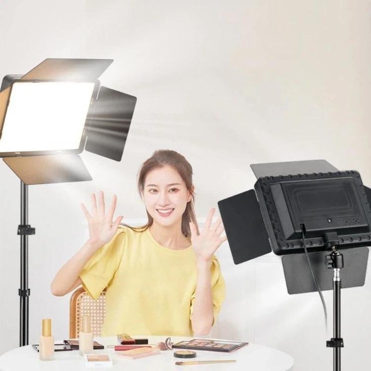 2700K-6500K 10-inch Square Flat Panel LED Light with 4-Leaf Barn Doors and 2.1m Tripod Stand for Photography/Video Studio, CN Plug