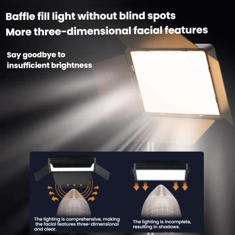 2700K-6500K 10-inch Square Flat Panel LED Light with 4-Leaf Barn Doors and 2.1m Tripod Stand for Photography/Video Studio, CN Plug