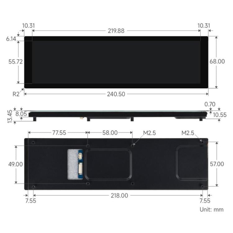 8.8 Inch DSI Capacitive Touch Display, IPS Panel, 10-Point Touch, Supports Backlight Adjustment Via Software, Waveshare 33641