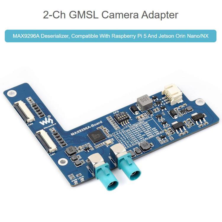2-Ch GMSL Camera Adapter Board Equipped With MAX9296A Deserializer High-Speed And Low-Latency Serial Transmission, Waveshare 33623