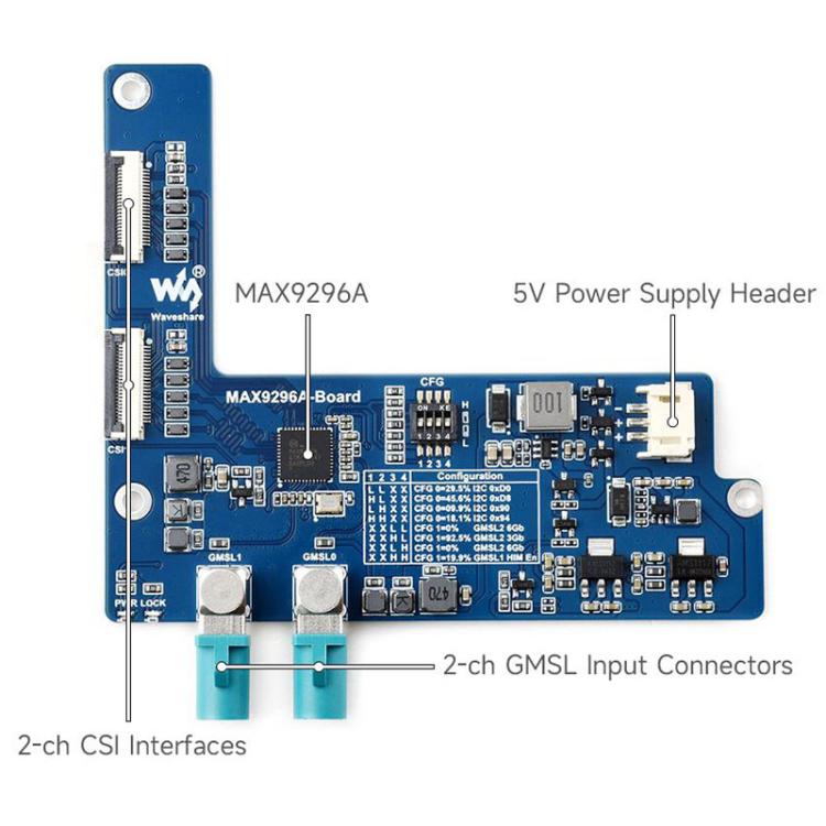 2-Ch GMSL Camera Adapter Board Equipped With MAX9296A Deserializer High-Speed And Low-Latency Serial Transmission, Waveshare 33623