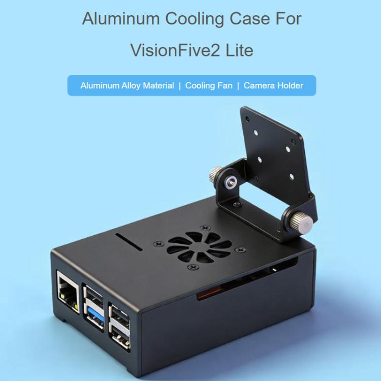 For VisionFive2 Lite Aluminum Alloy Cooling Case With Fan & Camera Mount, Waveshare 33490