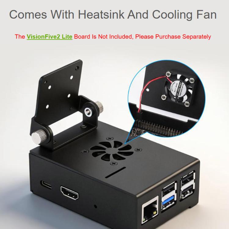 For VisionFive2 Lite Aluminum Alloy Cooling Case With Fan & Camera Mount, Waveshare 33490