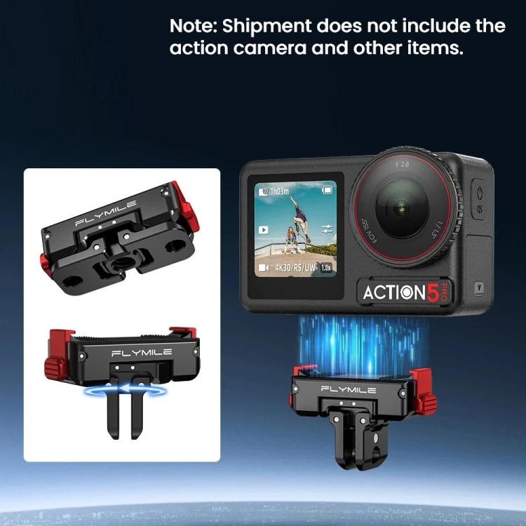 For DJI Osmo 360 / Action 3 / 4 / 5 Pro Flymile Magnetic Quick-Release Adapter Base, Aluminum Alloy