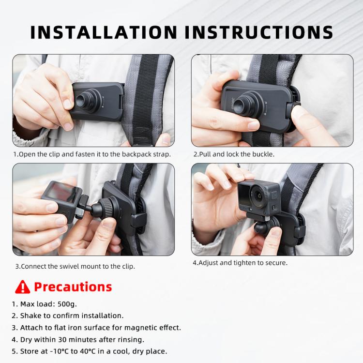 BRDRC Action Cameras Magnetic Quick-release Backpack Shoulder Strap Slip, For DJI Action 6 / Nano, For DJI Action 3 / 4 / 5Pro / Osmo 360, For Insta360 Ace Pro 1 / 2 / ACE / X5, For Gopro, 1/4 Interface
