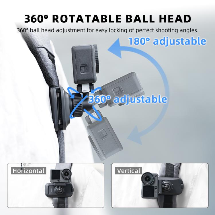 BRDRC Action Cameras Magnetic Quick-release Backpack Shoulder Strap Slip, For DJI Action 6 / Nano, For DJI Action 3 / 4 / 5Pro / Osmo 360, For Insta360 Ace Pro 1 / 2 / ACE / X5, For Gopro, 1/4 Interface