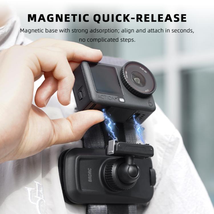 BRDRC Action Cameras Magnetic Quick-release Backpack Shoulder Strap Slip, For DJI Action 6 / Nano, For DJI Action 3 / 4 / 5Pro / Osmo 360, For Insta360 Ace Pro 1 / 2 / ACE / X5, For Gopro, 1/4 Interface
