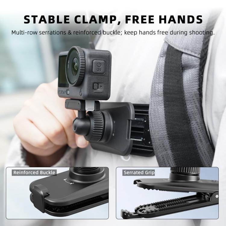 BRDRC Action Cameras Magnetic Quick-release Backpack Shoulder Strap Slip, For DJI Action 6 / Nano, For DJI Action 3 / 4 / 5Pro / Osmo 360, For Insta360 Ace Pro 1 / 2 / ACE / X5, For Gopro, 1/4 Interface