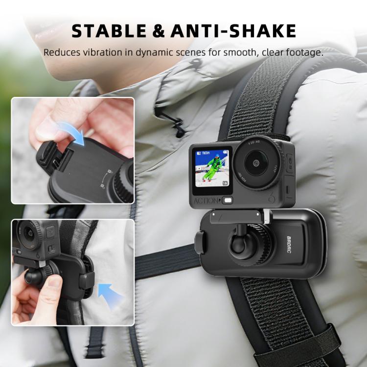 BRDRC Action Cameras Magnetic Quick-release Backpack Shoulder Strap Slip, For DJI Action 6 / Nano, For DJI Action 3 / 4 / 5Pro / Osmo 360, For Insta360 Ace Pro 1 / 2 / ACE / X5, For Gopro, 1/4 Interface