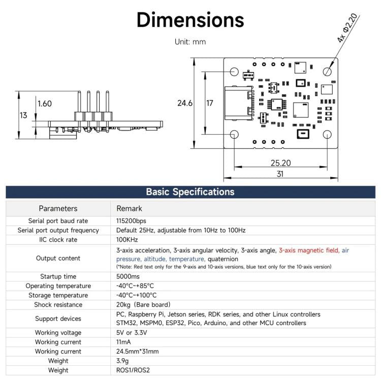 IMU Sensor Module AHRS Support ROS1 ROS2 for Jetson Raspberry Pi, YAHBOOM 6-axis, YAHBOOM 9-axis, YAHBOOM 10-axis