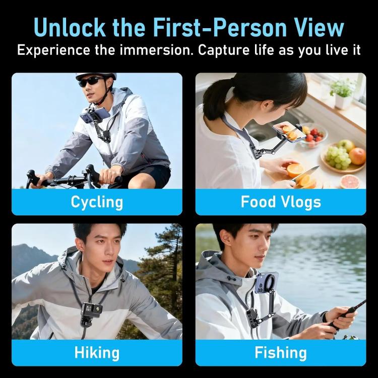 Neck-Worn Phone Mount Cycling First-Person View Chest-Mounted Anti-Shake Shooting, Magnetic, Clip, Action Camera
