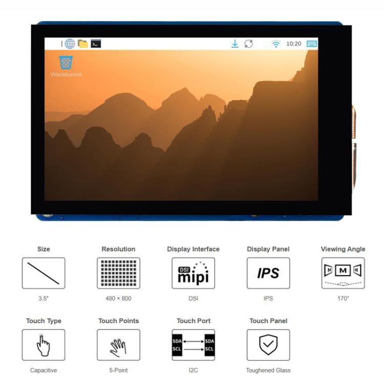 For Raspberry Pi WAVESHARE 3.5 inch DSI Capacitive Touch Display 5-Point Touch 480x800 Pixels IPS Display Panel