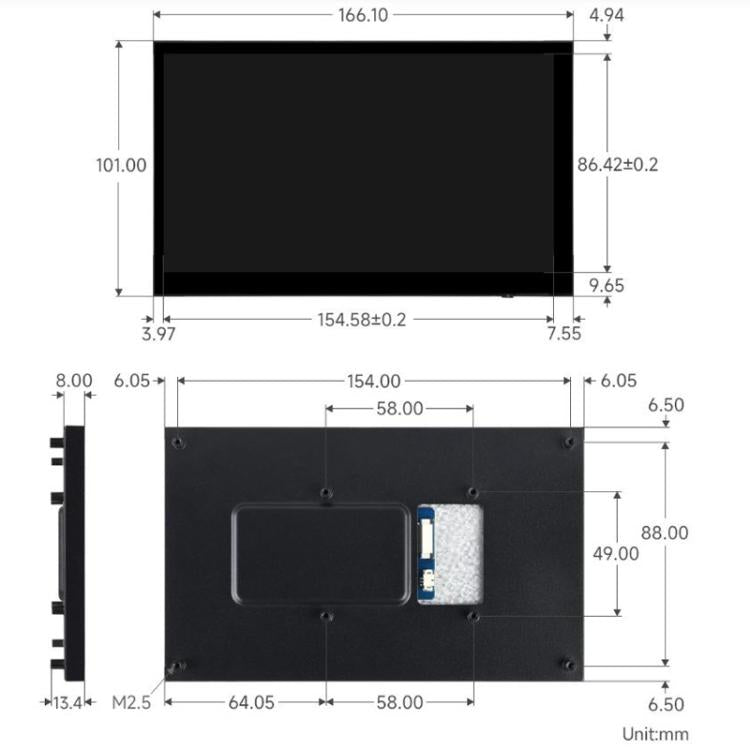7 Inch DSI Capacitive Touch Display, 1024 X 600 Pixels, IPS Panel, 5-Point Touch Supports Backlight Adjustment Via Software, 33259