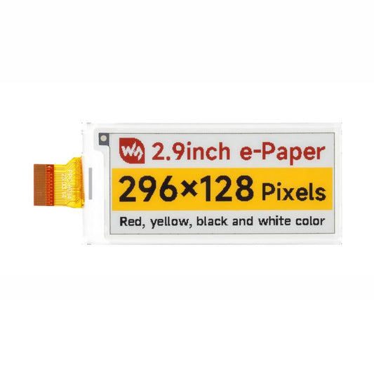 WAVESHARE 2.9inch E-Paper Display  E-Ink Display, 296x128, Red/Yellow/Black/White, SPI Interface, Raw Display, With Driver Board
