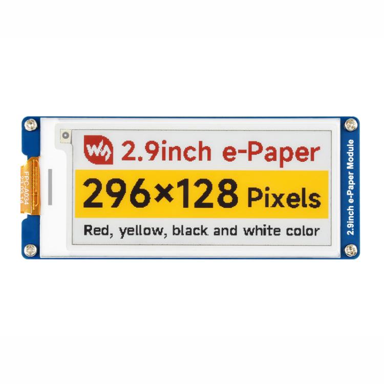 WAVESHARE 2.9inch E-Paper Display  E-Ink Display, 296x128, Red/Yellow/Black/White, SPI Interface, Raw Display, With Driver Board