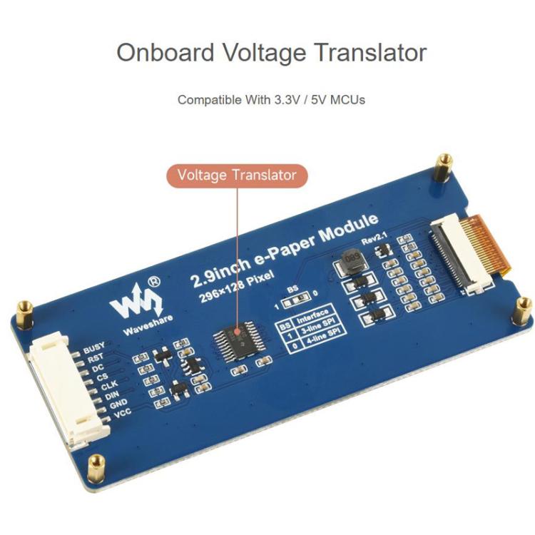 WAVESHARE 2.9inch E-Paper Display  E-Ink Display, 296x128, Red/Yellow/Black/White, SPI Interface, Raw Display, With Driver Board