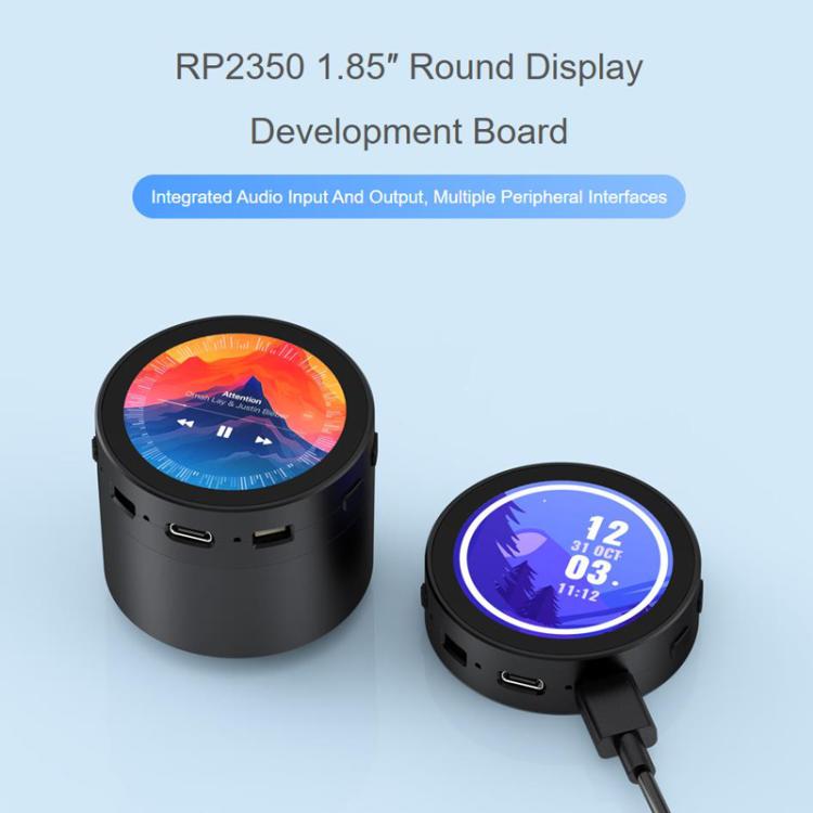 RP2350 1.85 Inch Round LCD Development Board, 360×360, 65K Color, Dual-Core And Dual-Architecture Design, Standard, With Speaker No Battery