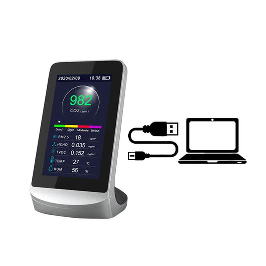 10-In-1 Air Quality Monitor With Data Export To PC Detector For CO2, PM2.5, PM10, HCHO, TVOC, Temperature & Humidity, DM72B