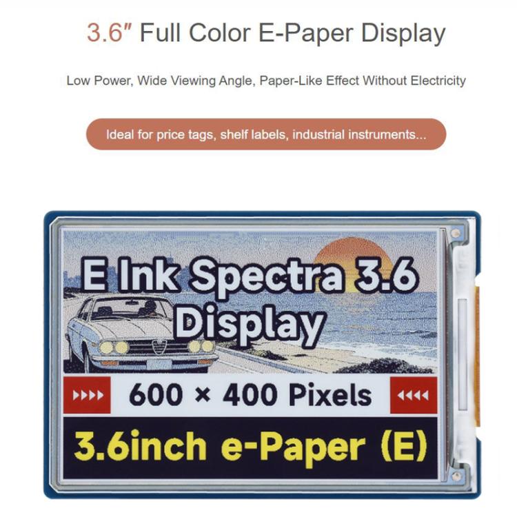 WAVESHARE 3.6 Inch E-Paper E6 Full-Color E-Ink Display, 600×400 Pixels, Raw Display, With Driver Board