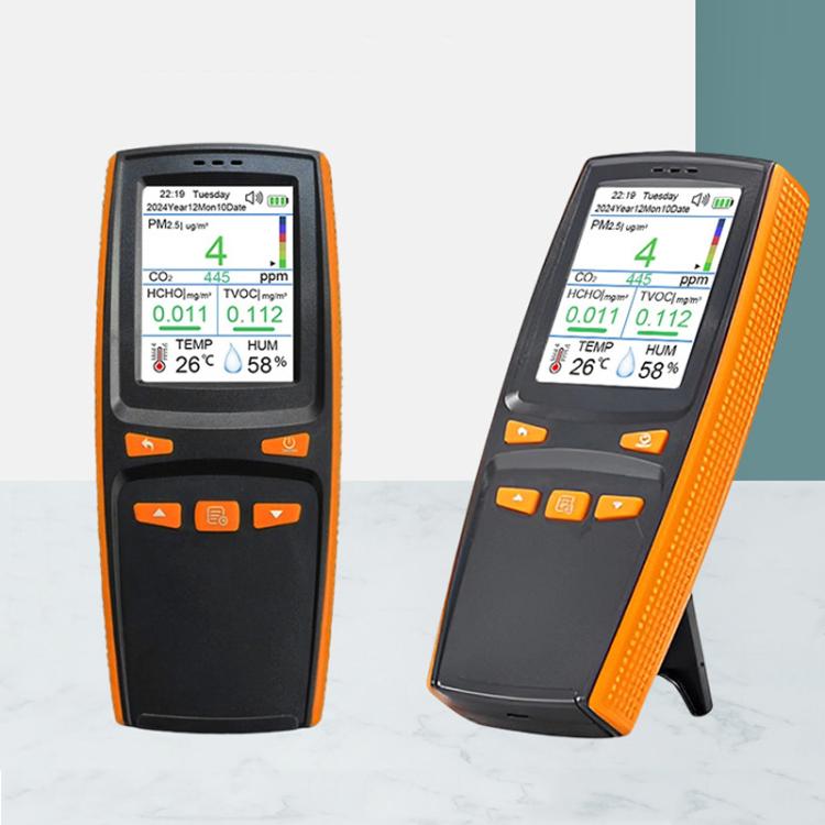 Handheld 10-In-1 Air Quality Monitor With Data Export To PC Detector For CO2, PM2.5, PM10, HCHO, TVOC, AQI, Temperature & Humidity, DM509