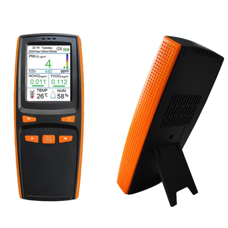 Handheld 10-In-1 Air Quality Monitor With Data Export To PC Detector For CO2, PM2.5, PM10, HCHO, TVOC, AQI, Temperature & Humidity, DM509