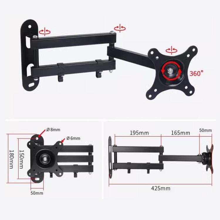 Telescopic Rotating Monitor Mount Wall Bracket for 10-24 Inch TV LCD Screens, 116B