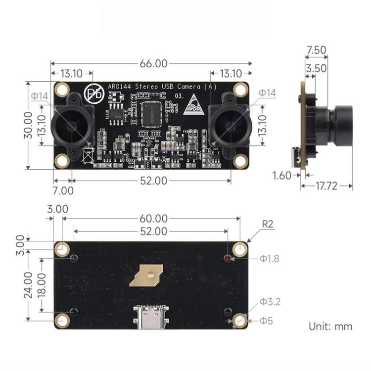 WAVESHARE AR0144 2MP Stereo USB Camera Module, 32695