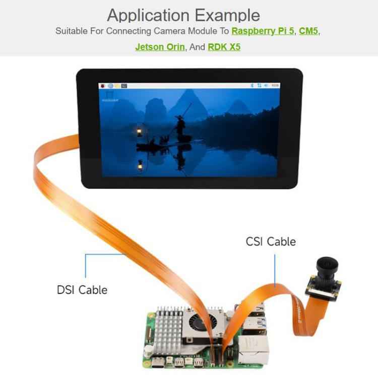 Waveshare For Raspberry Pi 5 CSI FPC Flexible Cable B 22PIN To 15PIN Suitable For CSI Cameras, 200mm, 300mm, 500mm
