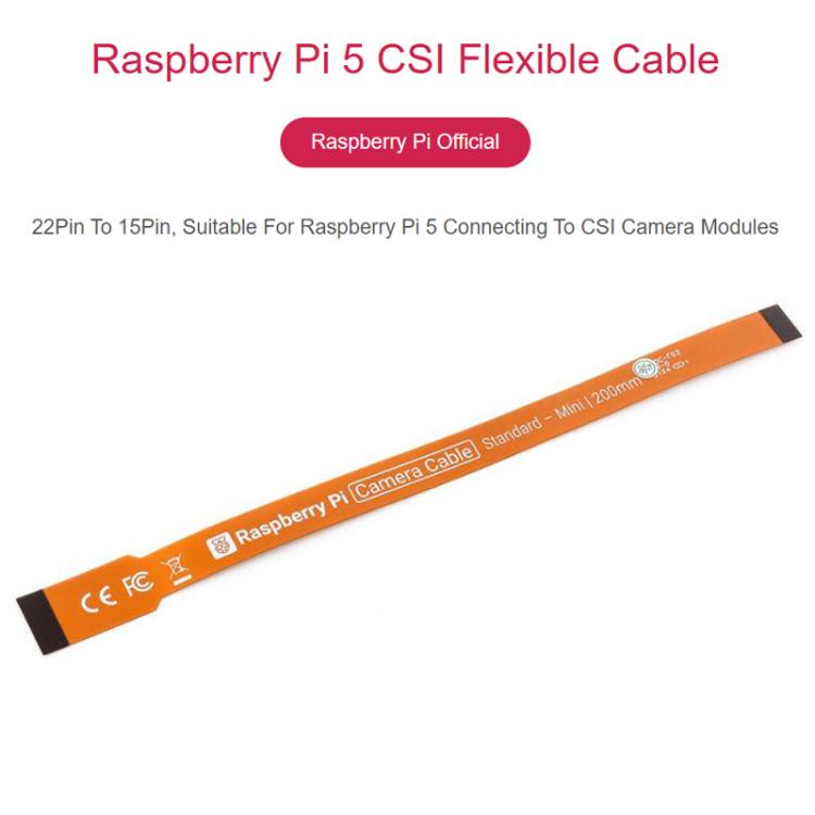 Waveshare For Raspberry Pi 5 CSI FPC Flexible Cable 22Pin To 15Pin For CSI Camera Modules, 200mm, 300mm, 500mm