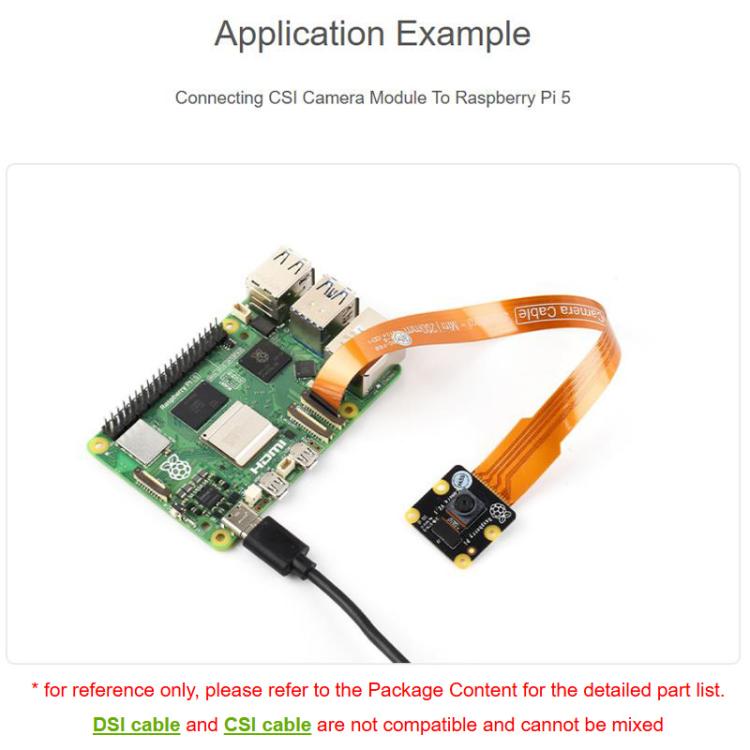 Waveshare For Raspberry Pi 5 CSI FPC Flexible Cable 22Pin To 15Pin For CSI Camera Modules, 200mm, 300mm, 500mm