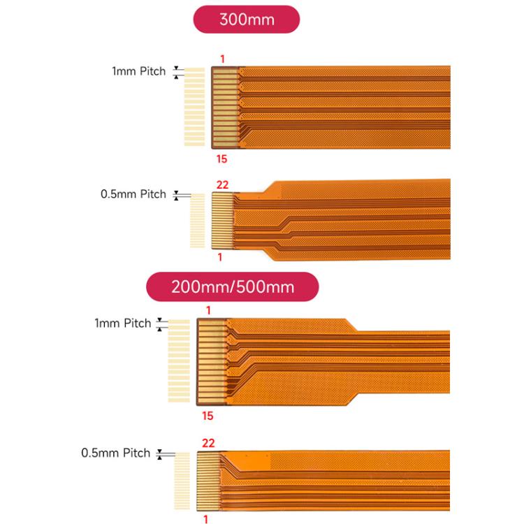 Waveshare For Raspberry Pi 5 CSI FPC Flexible Cable 22Pin To 15Pin For CSI Camera Modules, 200mm, 300mm, 500mm