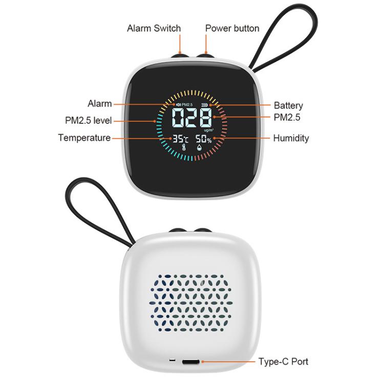 Mini PM2.5 Detector with Temperature & Humidity Monitor with Rechargeable Battery, Real-time LCD Display, DM1210A