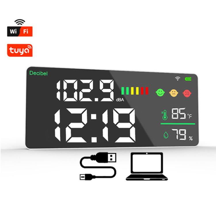 Tuya Smart 5-in-1 Wall-Mounted Noise Decibel Meter With Temperature, Humidity and Time Display, BASIC-C, BASIC-F, Upgraded