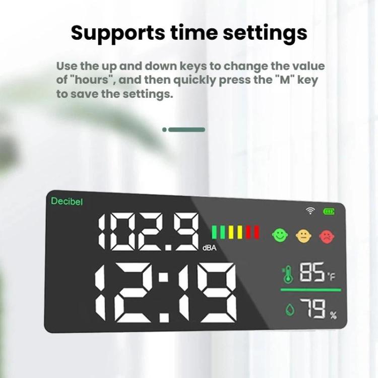 Tuya Smart 5-in-1 Wall-Mounted Noise Decibel Meter With Temperature, Humidity and Time Display, BASIC-C, BASIC-F, Upgraded