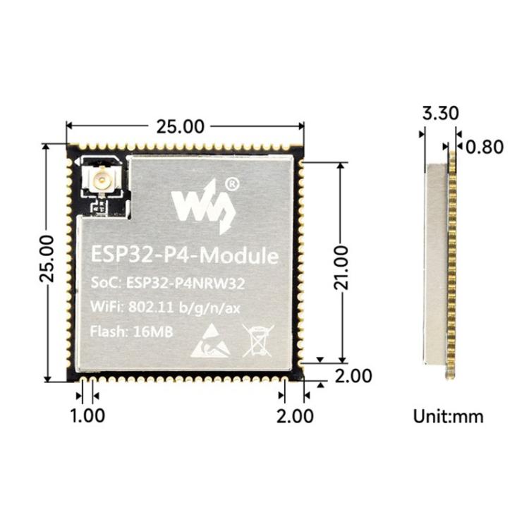 WAVESHARE ESP32-P4-Module Core Board, Based On ESP32-P4 And ESP32-C6 Dual-Chip Design, 16MB, 32MB