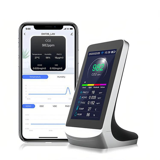 DM72B WiFi Version 10-In-1 Air Quality Monitor Support Tuya Smart App Control CO2, PM2.5, PM10, HCHO, TVOC Detector, DM72B WiFi