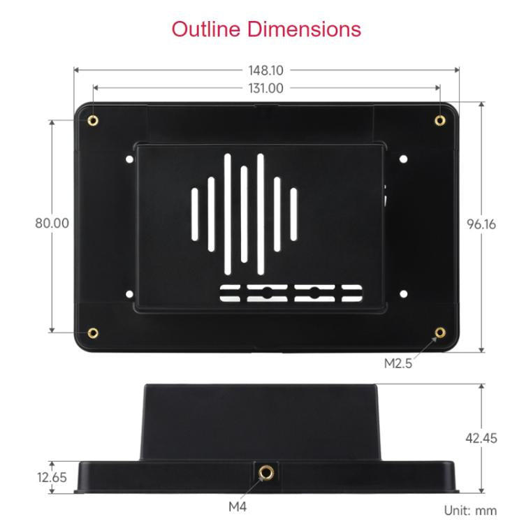 WAVESHARE 5-Inch Touchscreen Display Second-Generation Casing For Raspberry Pi 5, 5-Inch Case Only