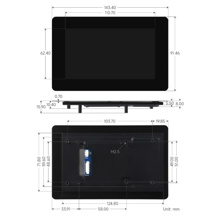 WAVESHARE 5-Inch DSI Capacitive Touchscreen IPS Tempered Glass Panel, Standard, With Case