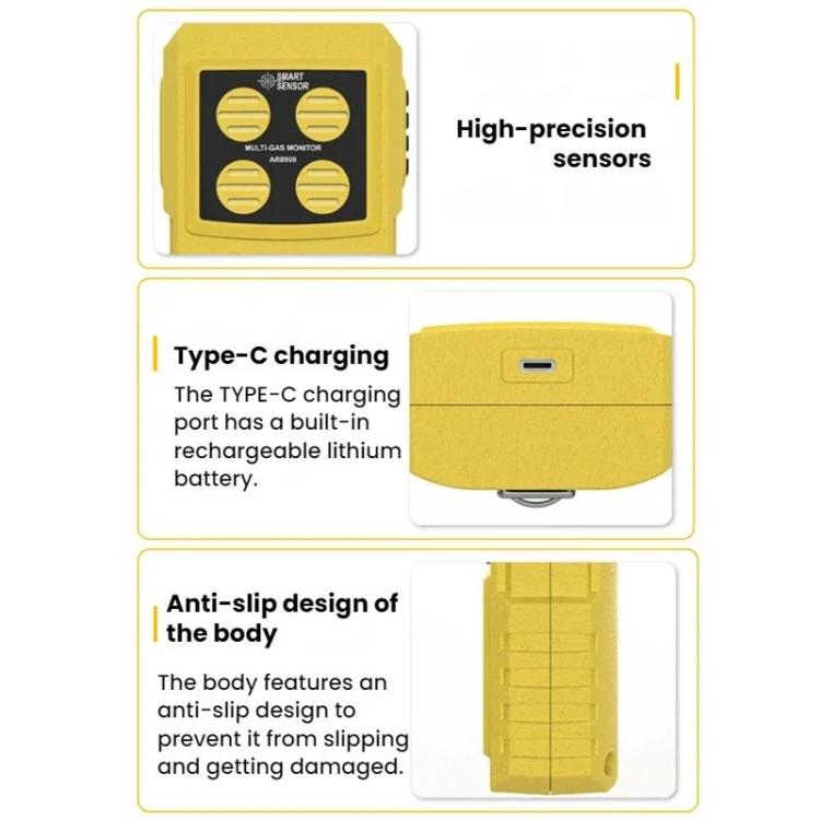 SMART SENSOR 4 In 1 Oxygen/Hydrogen Sulfide/Carbon Monoxide Gas Detector, AR8900