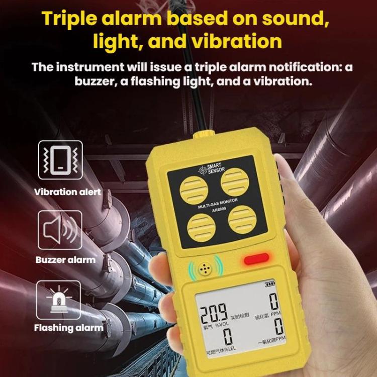 SMART SENSOR 4 In 1 Oxygen/Hydrogen Sulfide/Carbon Monoxide Gas Detector, AR8900
