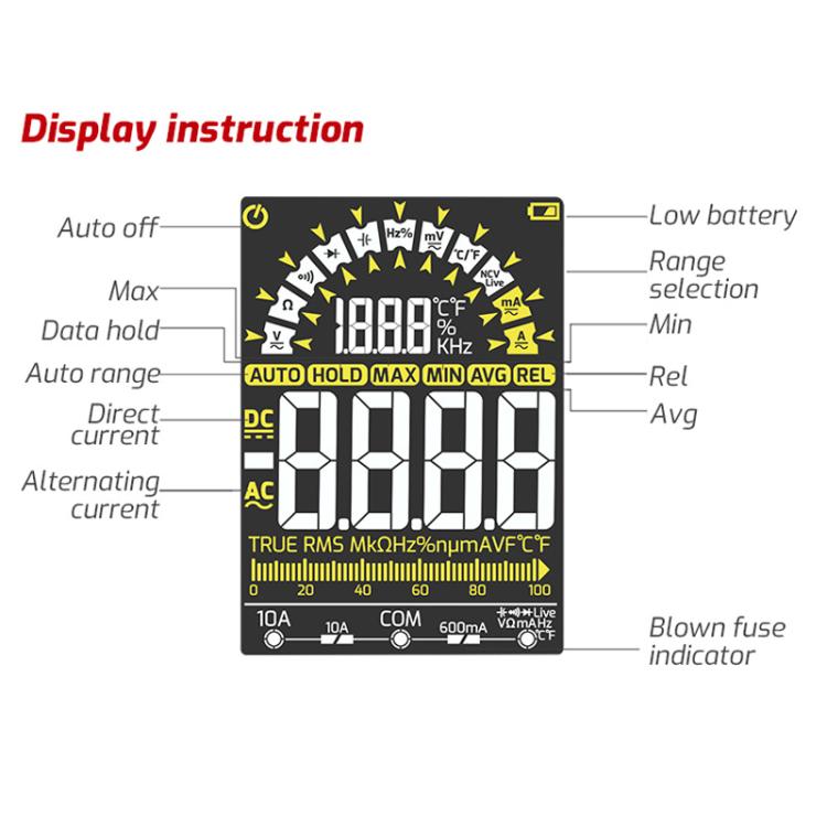 Large Screen Digital Fully Automatic Smart Multimeter, TASI TA805A Battery-powered, TASI TA805B Rechargeable