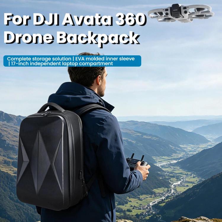 For DJI Avata 360 Hard Shell Backpack Waterproof Carrying Case For N3 Goggles/RC 2 Controller With 17-Inch Laptop Compartment