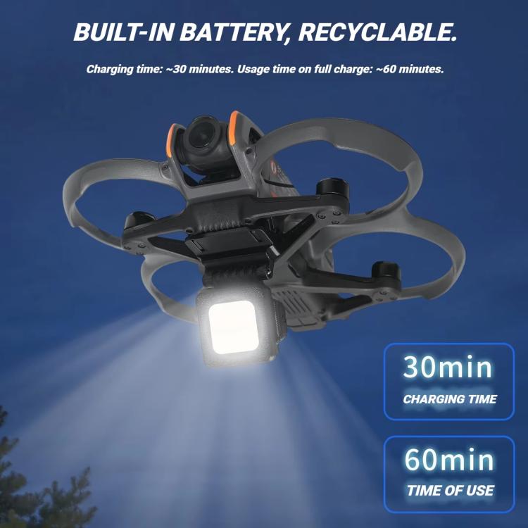 For DJI Avata 2 Night Flight Light Rechargeable LED Fill Light with 3 Light Modes, 180-degree Adjustable Angle Searchlight