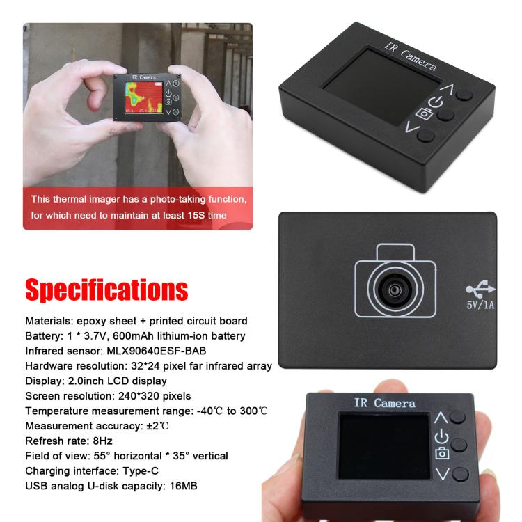 MLX90640 1.8-Inch LCD Digital Infrared Thermal Imager DIY Inspection Tool, MLX90640