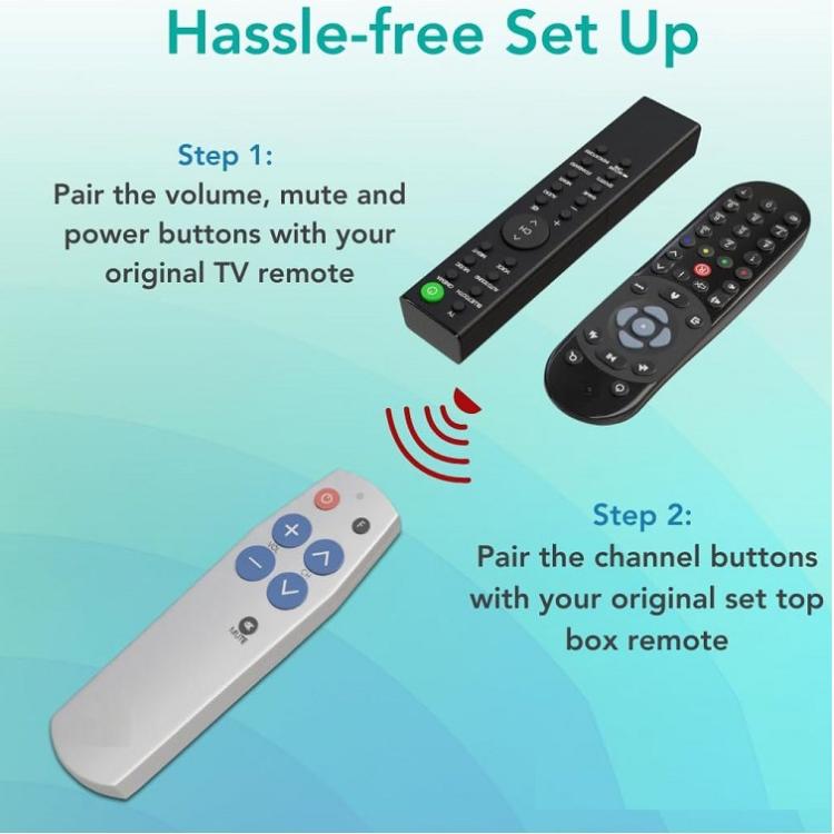 7-Key Universal Learning Remote Control For Seniors Large Buttons Easy To Use IR Remote For TV/STB/DVD/DVB/HiFi, Silver, Black, Backlit Edition